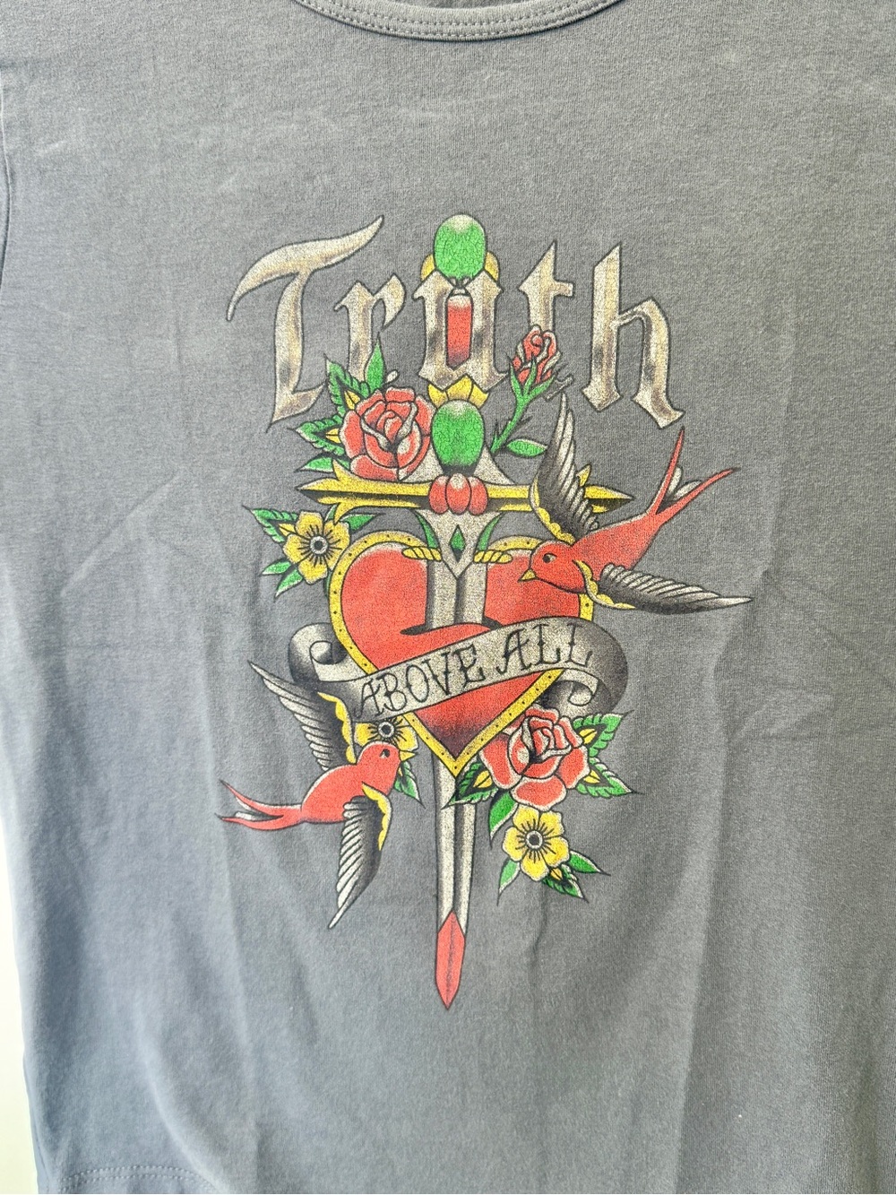 Hollister Truth Above All Graphic Baby Tee Blue Tattoo Heart S - Picture 4 of 8